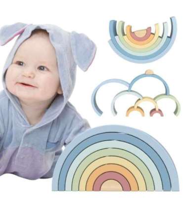 TOOKY TOY Pastelowa Układanka Drewniane Klocki Montessori Tęcza