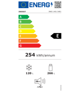 Indesit INKS 1401 S4E1 Refrigerator, E, Freestanding, Combi, Height 2.025m, Fridge 120L,