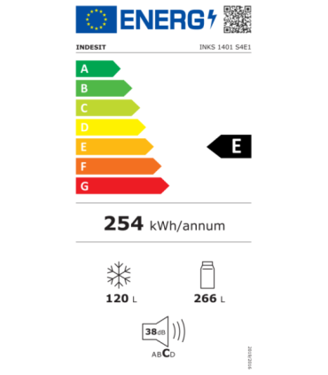 Indesit INKS 1401 S4E1 Refrigerator, E, Freestanding, Combi, Height 2.025m, Fridge 120L,