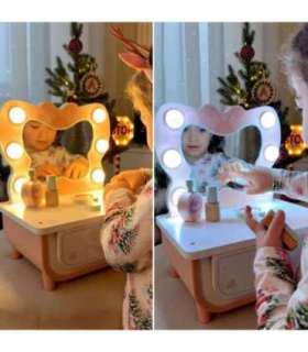 TOOKY TOY Drewniana Toaletka Motyl Akcesoria Lustro z Oświetleniem LED + Kosmetyki