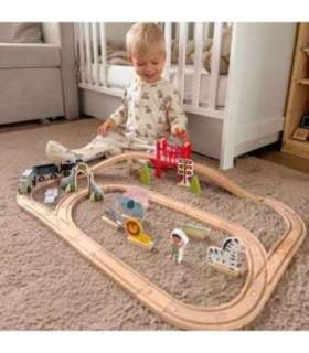 WOOPIE GREEN Puidust ZOO rongikomplekt XL – magnetrong, 60-osaline rongirada, FSC