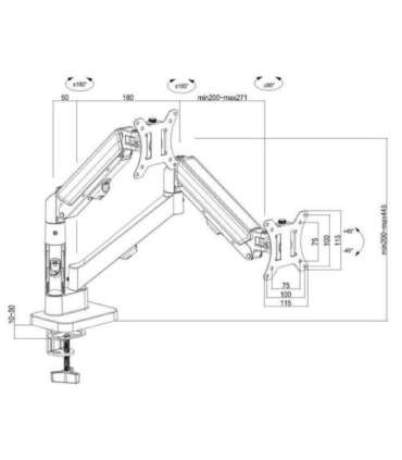 Maclean 2 monitor mount, gas spring, 17"-32", 2-10kg, black, MC-134