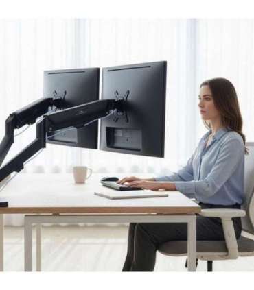 Maclean 2 monitor mount, gas spring, 17"-32", 2-10kg, black, MC-134