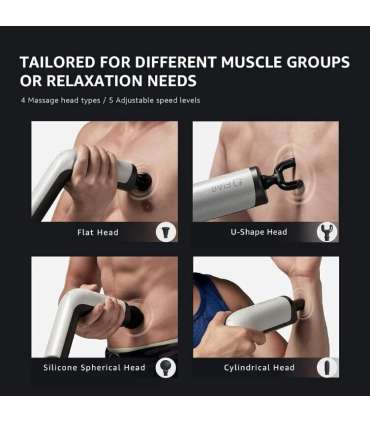 Massaažipüstol Fiar, 5 kiirust, 4 otsikut, valge