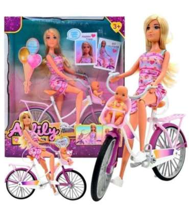 WOOPIE ROYAL Lalka Lily Rowerzystka Bobas w Foteliku Rower