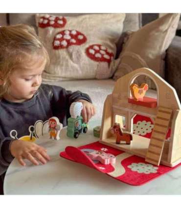 TOOKY TOY Puidust kokkupandav talu kohvris loomakestega