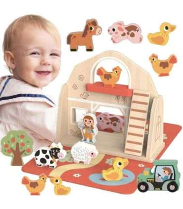 TOOKY TOY Деревянная складная ферма в чемоданчике с животными