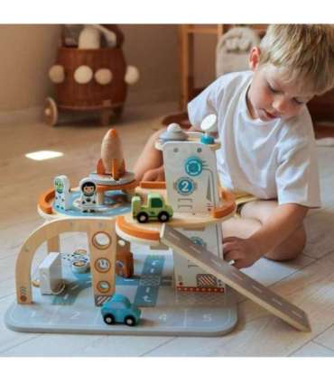 TOOKY TOY Drewniany Kosmiczny Parking  Stacja Kosmiczna