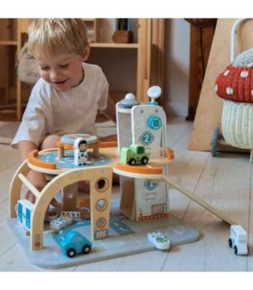 TOOKY TOY Drewniany Kosmiczny Parking  Stacja Kosmiczna