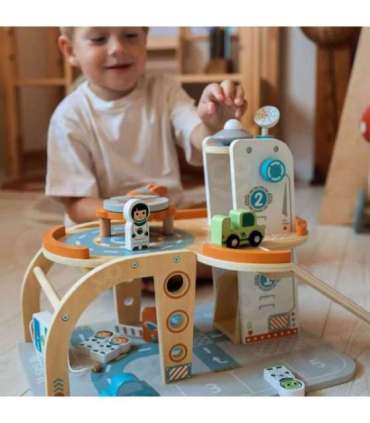TOOKY TOY Drewniany Kosmiczny Parking  Stacja Kosmiczna