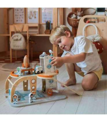 TOOKY TOY Drewniany Kosmiczny Parking  Stacja Kosmiczna