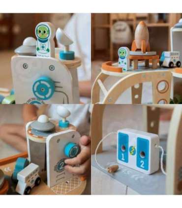 TOOKY TOY Drewniany Kosmiczny Parking  Stacja Kosmiczna