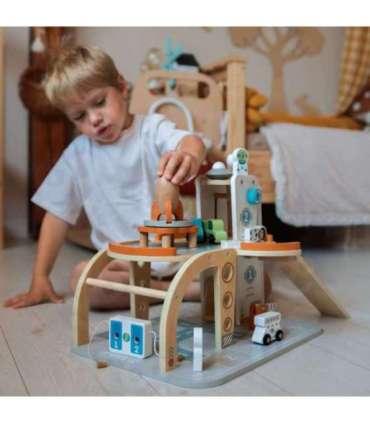TOOKY TOY Drewniany Kosmiczny Parking  Stacja Kosmiczna