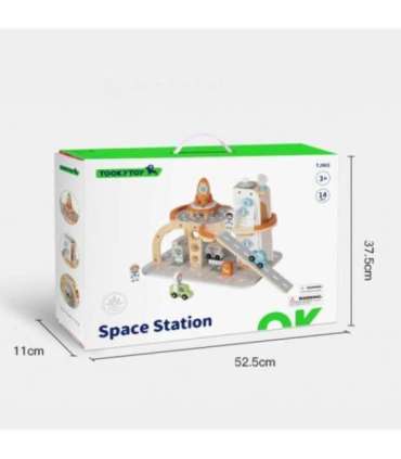 TOOKY TOY Drewniany Kosmiczny Parking  Stacja Kosmiczna