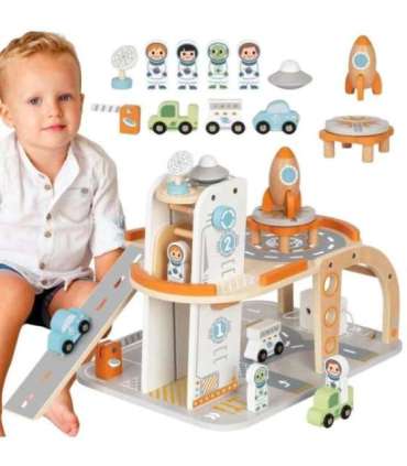 TOOKY TOY Drewniany Kosmiczny Parking  Stacja Kosmiczna