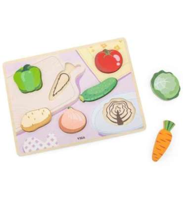 VIGA деревянная головоломка Montessori 2 в 1, фигурки овощей