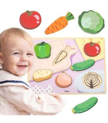VIGA puidust Montessori-pusle 2-ühes, köögiviljafiguurid