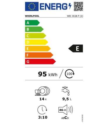 Dishwasher WIC 3C26 F Built-in Width 59.8 cm Number of place settings 14 Number of programs 8 Energy