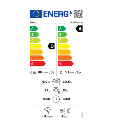 Bosch Washing Machine with Dryer WNG2540LSN Energy efficiency class D Front loading Washing capacity 10.5 kg |