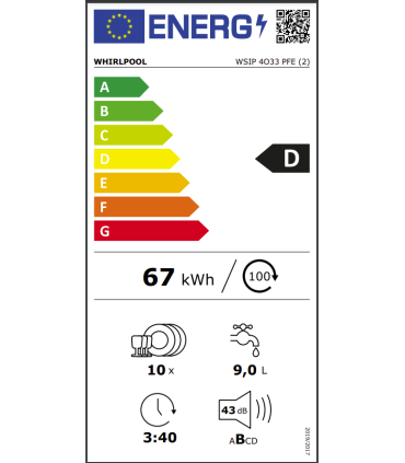 Integreeritav nõudepesumasin Whirlpool WSIP4O33PFE