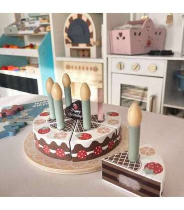 TOOKY TOY Drewniany Tort Urodzinowy ze Świeczkami Rzepy