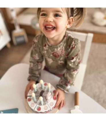 TOOKY TOY Drewniany Tort Urodzinowy ze Świeczkami Rzepy