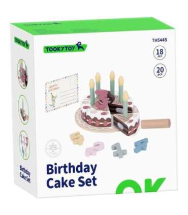 TOOKY TOY Drewniany Tort Urodzinowy ze Świeczkami Rzepy