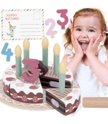 TOOKY TOY Drewniany Tort Urodzinowy ze Świeczkami Rzepy