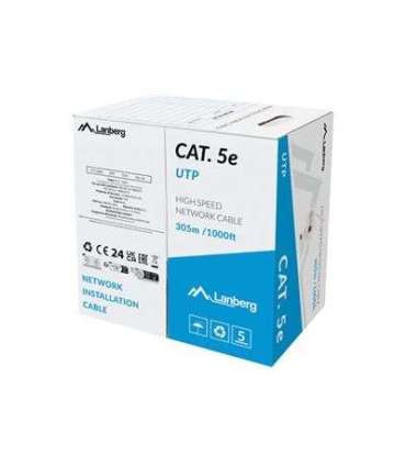 Lanberg LAN Cable Cat.5E 305M Solid CCA Grey Fluke Passed LCU5-15CC-0305-S