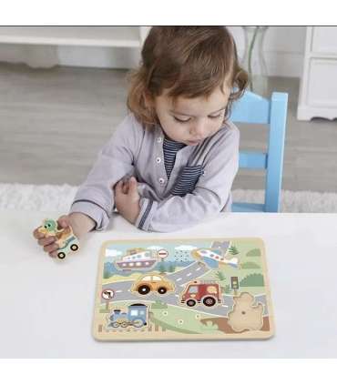 TOOKY TOY Drewniane Interaktywne Puzzle Pojazdy