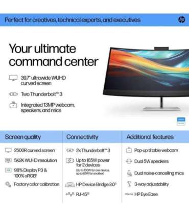 HP 740pm Series 7 Pro 5K Curved Conferencing Monitor - 39.7" 5120x2160 WUHD 300-nit 60Hz AG, Curved, IPS, 2x USB-C(100W)/HDMI