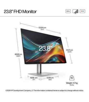 HP 724pf Series 7 Pro FHD Monitor - 23.8" 1920x1080 FHD 300-nit 100Hz AG, IPS, HDMI/DisplayPort Daisy-Chain, 4x USB-A, height