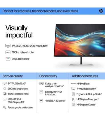 HP 724pn Series 7 Pro WUXGA Monitor - 24" 1920x1200 WUXGA 350-nit 100Hz AG, IPS, HDMI/DisplayPort Daisy-Chain, 4x USB-A, heig