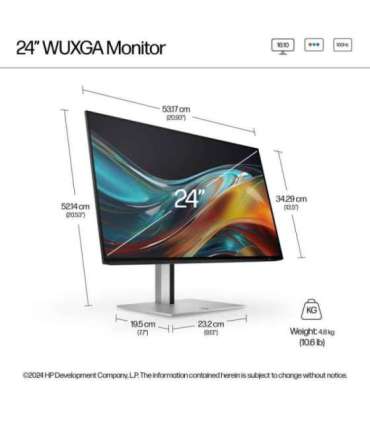 HP 724pn Series 7 Pro WUXGA Monitor - 24" 1920x1200 WUXGA 350-nit 100Hz AG, IPS, HDMI/DisplayPort Daisy-Chain, 4x USB-A, heig