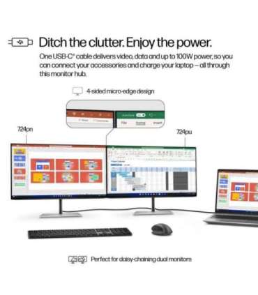 HP 724pu Series 7 Pro WUXGA Charging Monitor - 24" 1920x1200 WUXGA 350-nit 100Hz AG, IPS, USB-C(100W)/HDMI/DisplayPort Daisy-