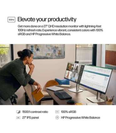 HP 527pq Series 5 Pro QHD Monitor - 27" 2560x1440 QHD 350-nit 100Hz AG, IPS, HDMI/DisplayPort, 4x USB-A, height adjustable/ti