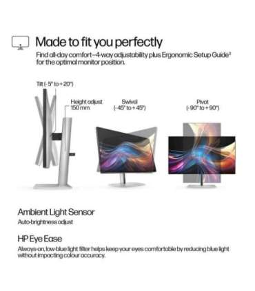 HP 727pq Series 7 Pro QHD Monitor - 27" 2560x1440 QHD 400-nit 120Hz AG, IPS Black HDR 400, USB-C(15W)/HDMI/DisplayPort Daisy-