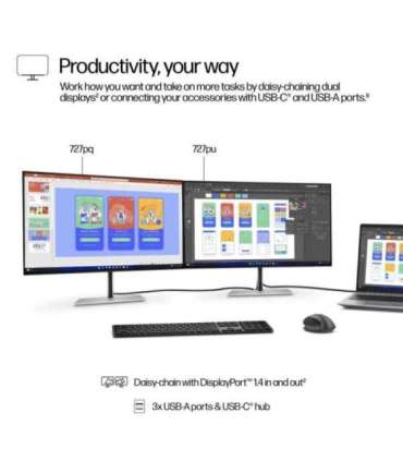 HP 727pq Series 7 Pro QHD Monitor - 27" 2560x1440 QHD 400-nit 120Hz AG, IPS Black HDR 400, USB-C(15W)/HDMI/DisplayPort Daisy-