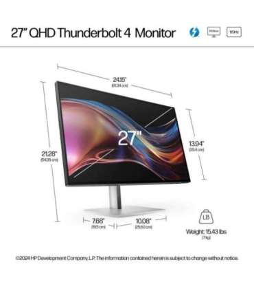 HP 727pu Series 7 Pro QHD TB4 Charging Monitor - 27" 2560x1440 QHD 400-nit 120Hz AG, IPS Black HDR 400, USB-C(100W/15W)/HDMI/