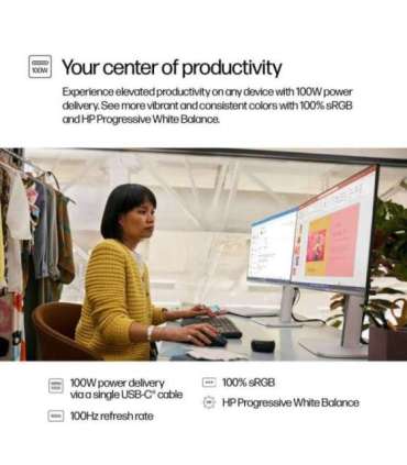 HP 524pu Series 5 Pro FHD Charging Monitor - 23.8" 1920x1080 FHD 350-nit 100Hz AG, IPS, USB-C(100W/15W)/HDMI/DisplayPort Dais