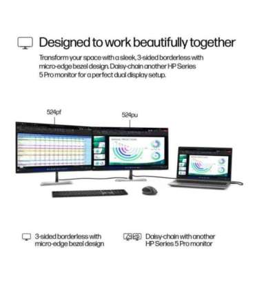 HP 524pu Series 5 Pro FHD Charging Monitor - 23.8" 1920x1080 FHD 350-nit 100Hz AG, IPS, USB-C(100W/15W)/HDMI/DisplayPort Dais
