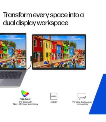 HP 514pn Series 5 Pro Portable Monitor - 14.36" 2560 x 1600 WQXGA 16:10 75Hz 400-nit AG, IPS, 2x USB-C, tilt, 3 years (replac