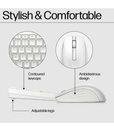 HP 655 Wireless Mouse Keyboard Combo, spill resistant - White – Nordic