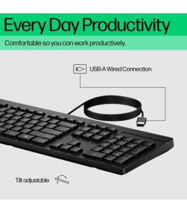 HP 125 G2 USB Wired Keyboard, Sanitizable, Copilot Key - Black - ESTONIAN