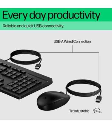 HP 225 G2 USB Wired Mouse Keyboard Combo, Copilot Key, spill resistant - Black - US ENG