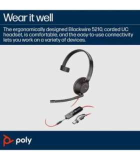 8X230AA HP Poly Blackwire 5210 Monaural USB-A Headset (207577-201)