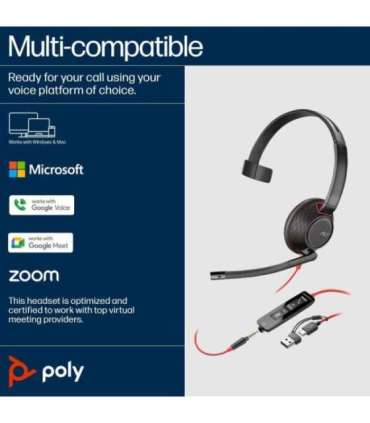 8X230AA HP Poly Blackwire 5210 Monaural USB-A Headset (207577-201)