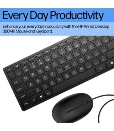 HP 320MK USB Wired Mouse Keyboard Combo, spill resistant – Black - US ENG