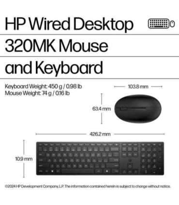 HP 320MK USB Wired Mouse Keyboard Combo, spill resistant – Black - US ENG