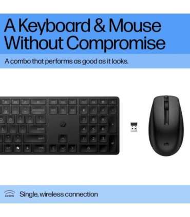 HP 655 Wireless Mouse Keyboard Combo, spill resistant - Black - US ENG